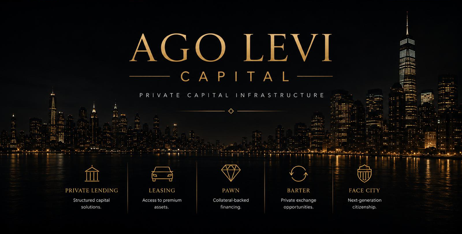 Ago Levi Capital hero — city skyline and five capital pillars