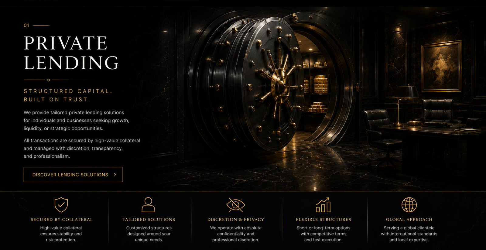 Private lending screen — vault, bullion, executive office