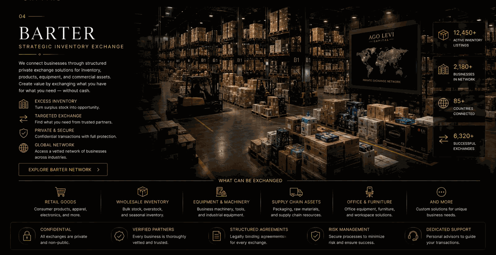 Barter — warehouse inventory and private exchange network stats
