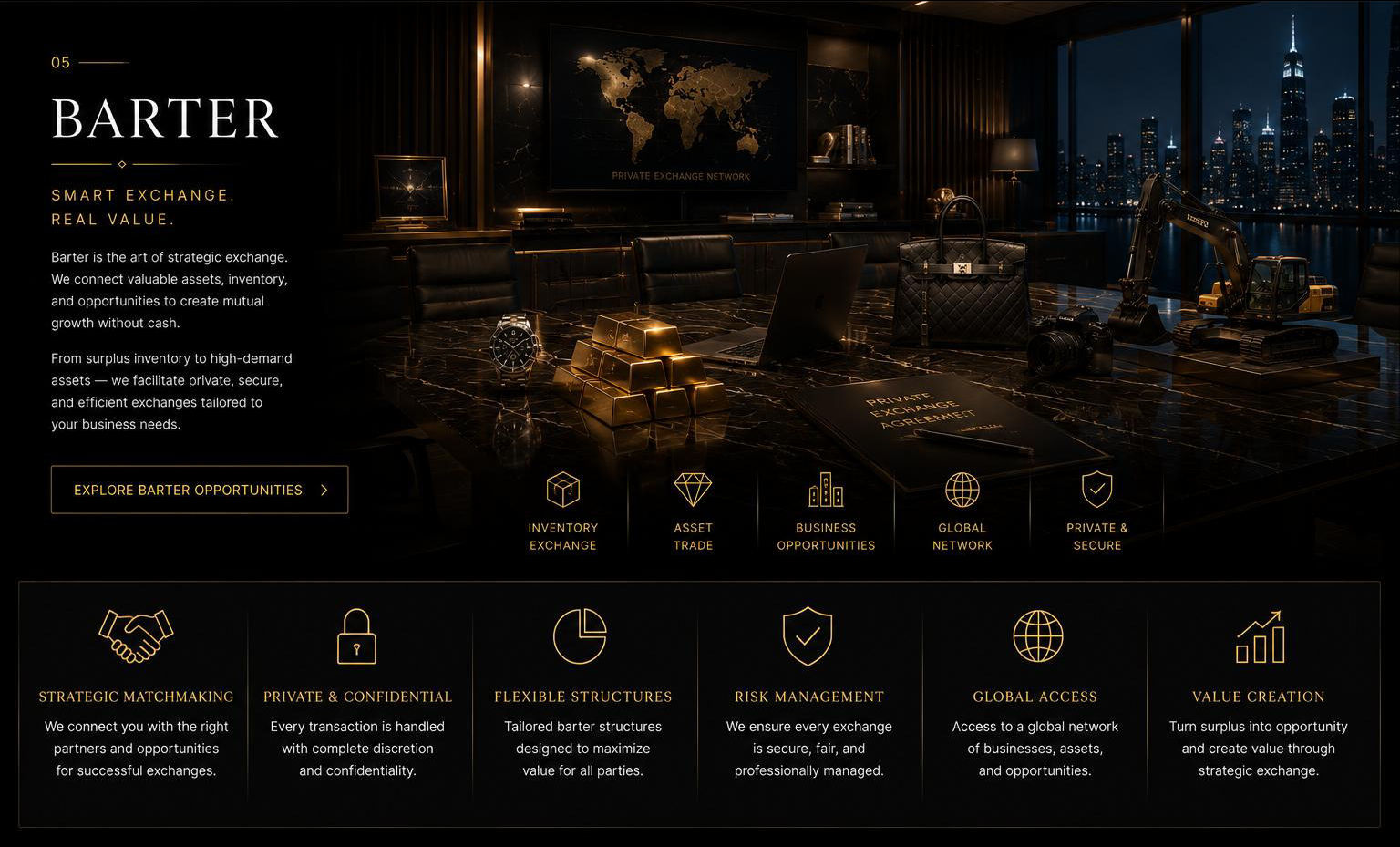 Barter — boardroom, bullion, Private Exchange Agreement folder